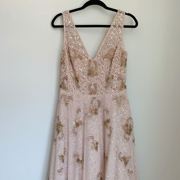 Aidan Mattox Dresses & Skirts - Aidan Mattox Blush Beaded Fit & Flare Midi Dress